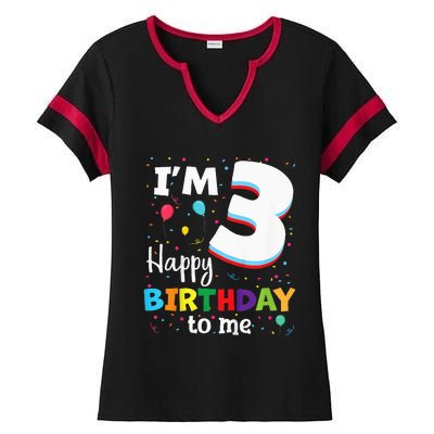 Three 3yr 3th Birthday Happy Birthday 3 Years Old Ladies Halftime Notch Neck Tee