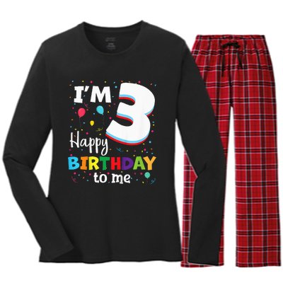 Three 3yr 3th Birthday Happy Birthday 3 Years Old Women's Long Sleeve Flannel Pajama Set 