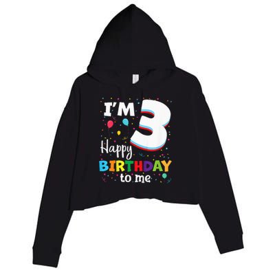 Three 3yr 3th Birthday Happy Birthday 3 Years Old Crop Fleece Hoodie