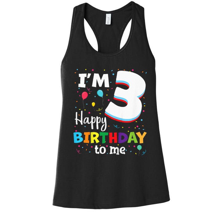 Three 3yr 3th Birthday Happy Birthday 3 Years Old Women's Racerback Tank