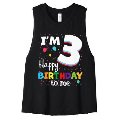 Three 3yr 3th Birthday Happy Birthday 3 Years Old Women's Racerback Cropped Tank