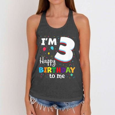 Three 3yr 3th Birthday Happy Birthday 3 Years Old Women's Knotted Racerback Tank