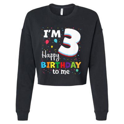 Three 3yr 3th Birthday Happy Birthday 3 Years Old Cropped Pullover Crew