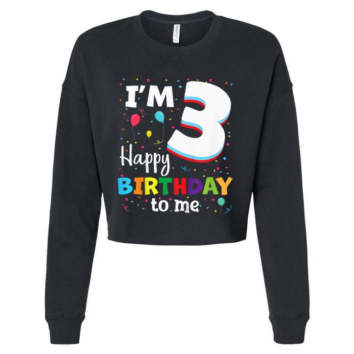 Three 3yr 3th Birthday Happy Birthday 3 Years Old Cropped Pullover Crew