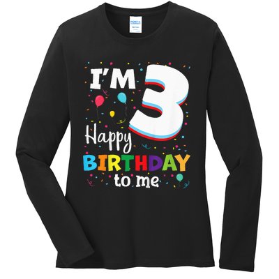 Three 3yr 3th Birthday Happy Birthday 3 Years Old Ladies Long Sleeve Shirt