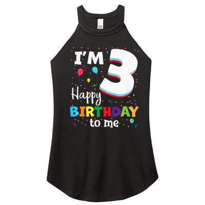 Three 3yr 3th Birthday Happy Birthday 3 Years Old Women's Perfect Tri Rocker Tank