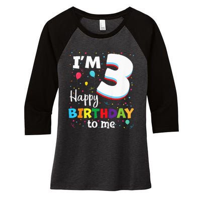 Three 3yr 3th Birthday Happy Birthday 3 Years Old Women's Tri-Blend 3/4-Sleeve Raglan Shirt