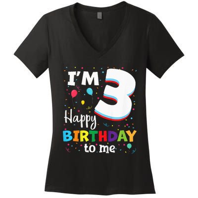 Three 3yr 3th Birthday Happy Birthday 3 Years Old Women's V-Neck T-Shirt