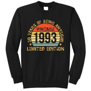 Turning 30 Birthday Decorations 30th BDay 1993 Birthday Tall Sweatshirt