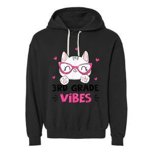 Third 3rd Grade Vibes Back to School Cute Cat Cute For Girls Garment-Dyed Fleece Hoodie