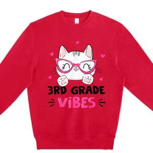 Third 3rd Grade Vibes Back to School Cute Cat Cute For Girls Premium Crewneck Sweatshirt