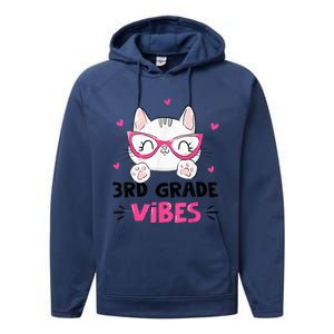 Third 3rd Grade Vibes Back to School Cute Cat Cute For Girls Performance Fleece Hoodie