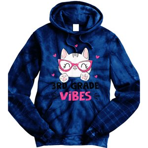 Third 3rd Grade Vibes Back to School Cute Cat Cute For Girls Tie Dye Hoodie