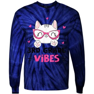 Third 3rd Grade Vibes Back to School Cute Cat Cute For Girls Tie-Dye Long Sleeve Shirt