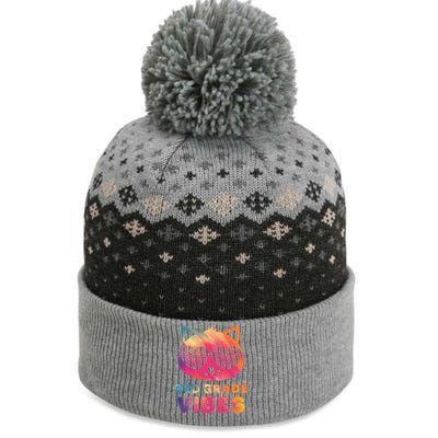 Third 3rd Grade Vibes Colorful Cat Kitty Leopard Eyes The Baniff Cuffed Pom Beanie