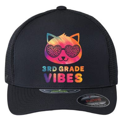 Third 3rd Grade Vibes Colorful Cat Kitty Leopard Eyes Flexfit Unipanel Trucker Cap