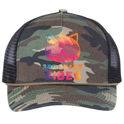 Third 3rd Grade Vibes Colorful Cat Kitty Leopard Eyes Retro Rope Trucker Hat Cap