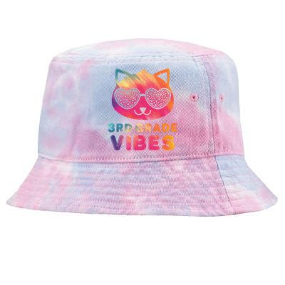 Third 3rd Grade Vibes Colorful Cat Kitty Leopard Eyes Tie-Dyed Bucket Hat