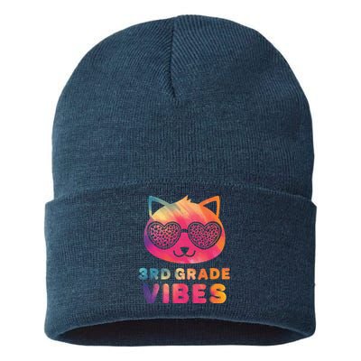 Third 3rd Grade Vibes Colorful Cat Kitty Leopard Eyes Sustainable Knit Beanie