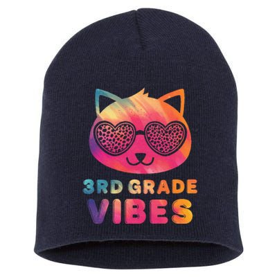 Third 3rd Grade Vibes Colorful Cat Kitty Leopard Eyes Short Acrylic Beanie