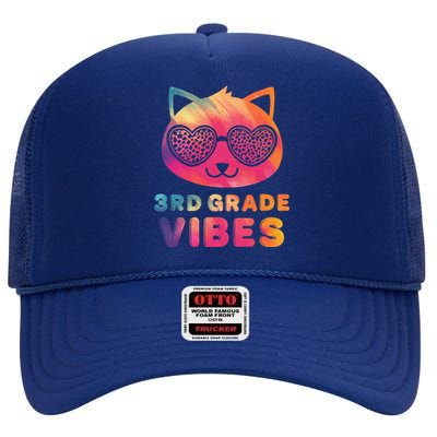 Third 3rd Grade Vibes Colorful Cat Kitty Leopard Eyes High Crown Mesh Back Trucker Hat