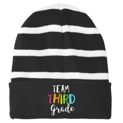 Team 3rd Third Grade Teacher Back To School Striped Beanie with Solid Band