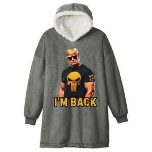 Trump 45 47 IM Back Orange Skull Inauguration 2025 Maga Hooded Wearable Blanket