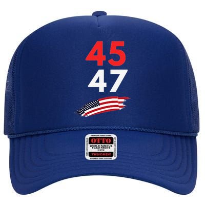 Trump 45 47 Usa Flag Graphic High Crown Mesh Back Trucker Hat