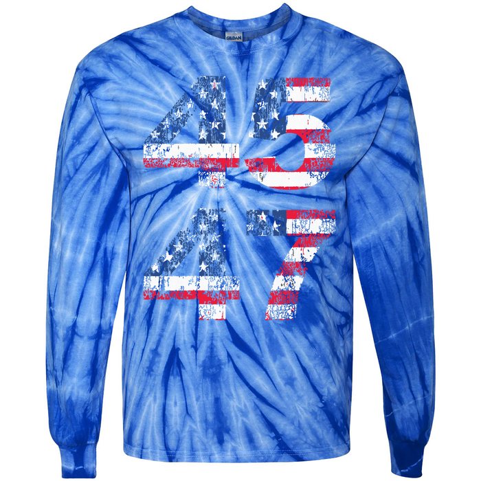 Trump 45 47 2024 President Vintage Distressed Vneck Tie-Dye Long Sleeve Shirt