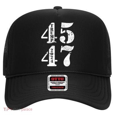 Trump 47 45 2024 High Crown Mesh Back Trucker Hat