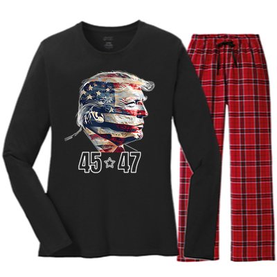 Trump 45 47 Presidential Election Winner Inauguration Women's Long Sleeve Flannel Pajama Set 