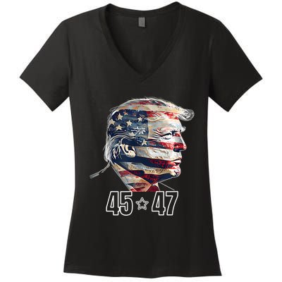 Trump 45 47 Presidential Election Winner Inauguration Women's V-Neck T-Shirt