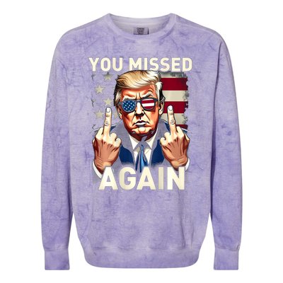 Trump 45 47 You Missed Again Trump 2024 Usa Flag Colorblast Crewneck Sweatshirt