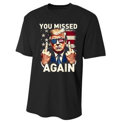 Trump 45 47 You Missed Again Trump 2024 Usa Flag Performance Sprint T-Shirt