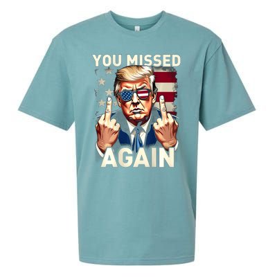 Trump 45 47 You Missed Again Trump 2024 Usa Flag Sueded Cloud Jersey T-Shirt