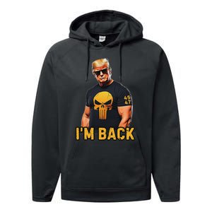 Trump 45 47 IM Back Orange Skull Inauguration 2025 Maga Performance Fleece Hoodie