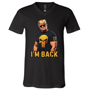 Trump 45 47 IM Back Orange Skull Inauguration 2025 Maga V-Neck T-Shirt