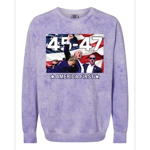 Trump 45 – 47 America First Colorblast Crewneck Sweatshirt