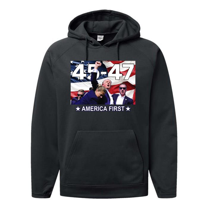 Trump 45 – 47 America First Performance Fleece Hoodie