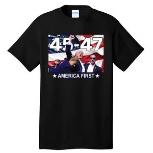 Trump 45 – 47 America First Tall T-Shirt