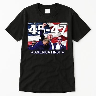 Trump 45 – 47 America First Tall T-Shirt