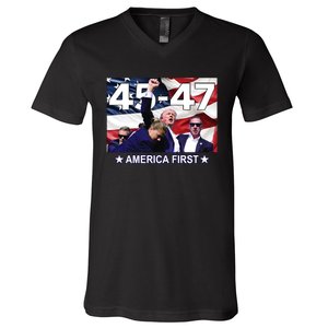 Trump 45 – 47 America First V-Neck T-Shirt