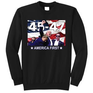 Trump 45 – 47 America First Tall Sweatshirt