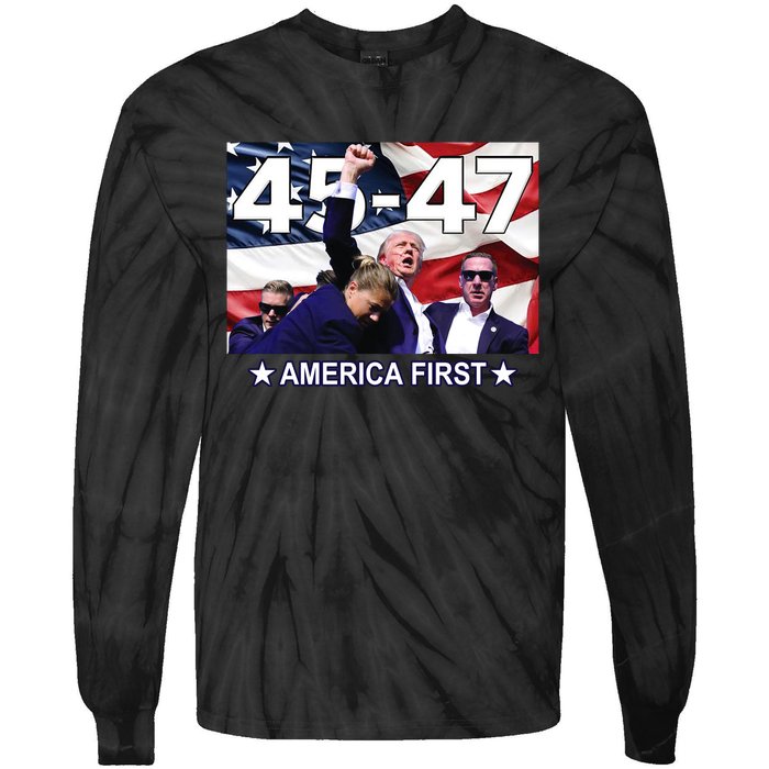 Trump 45 – 47 America First Tie-Dye Long Sleeve Shirt