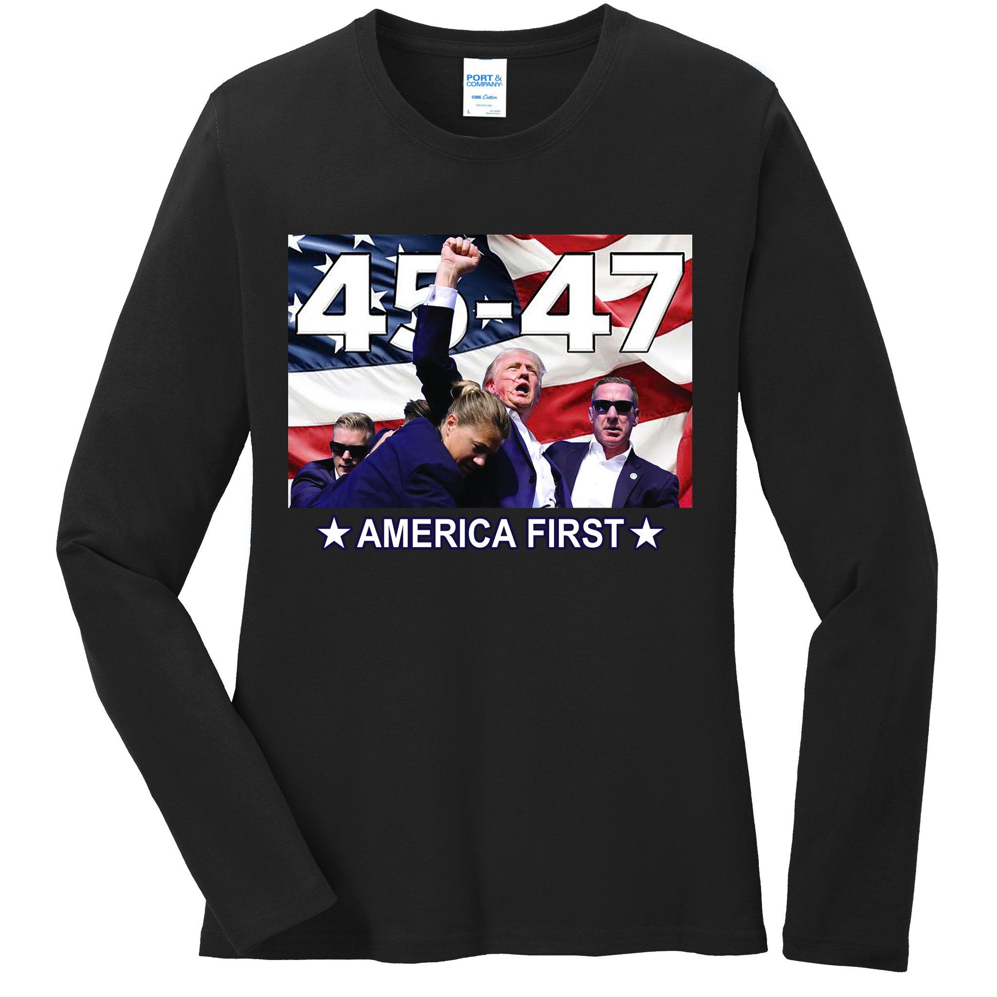 Trump 45 – 47 America First Ladies Long Sleeve Shirt