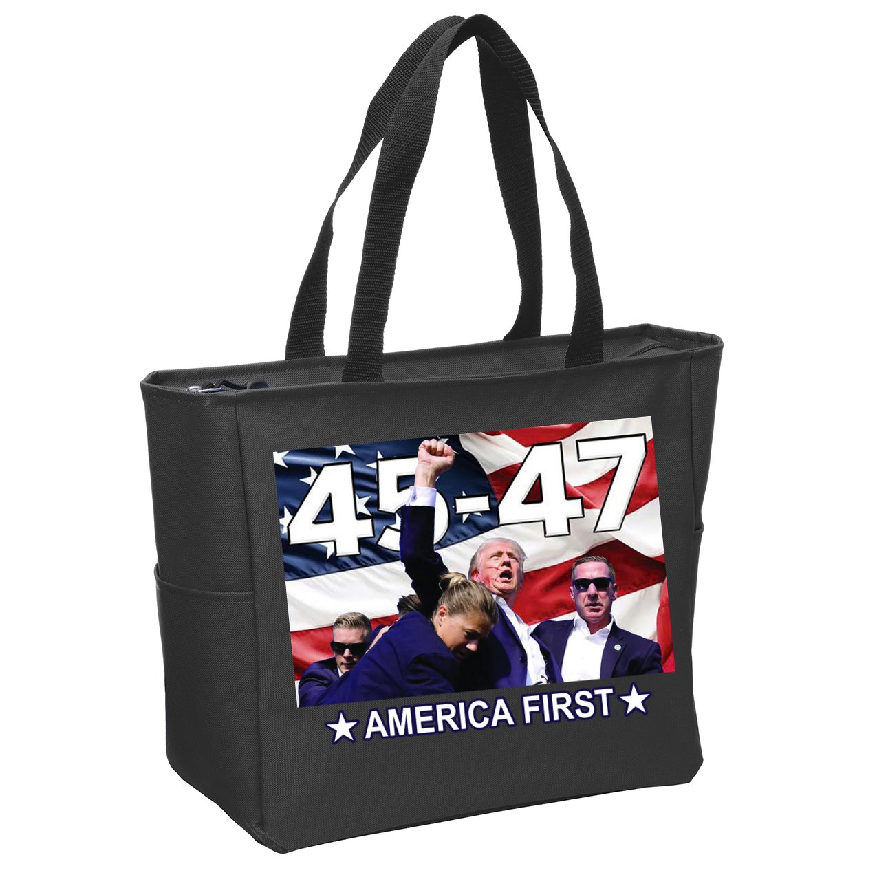 Trump 45 – 47 America First Zip Tote Bag