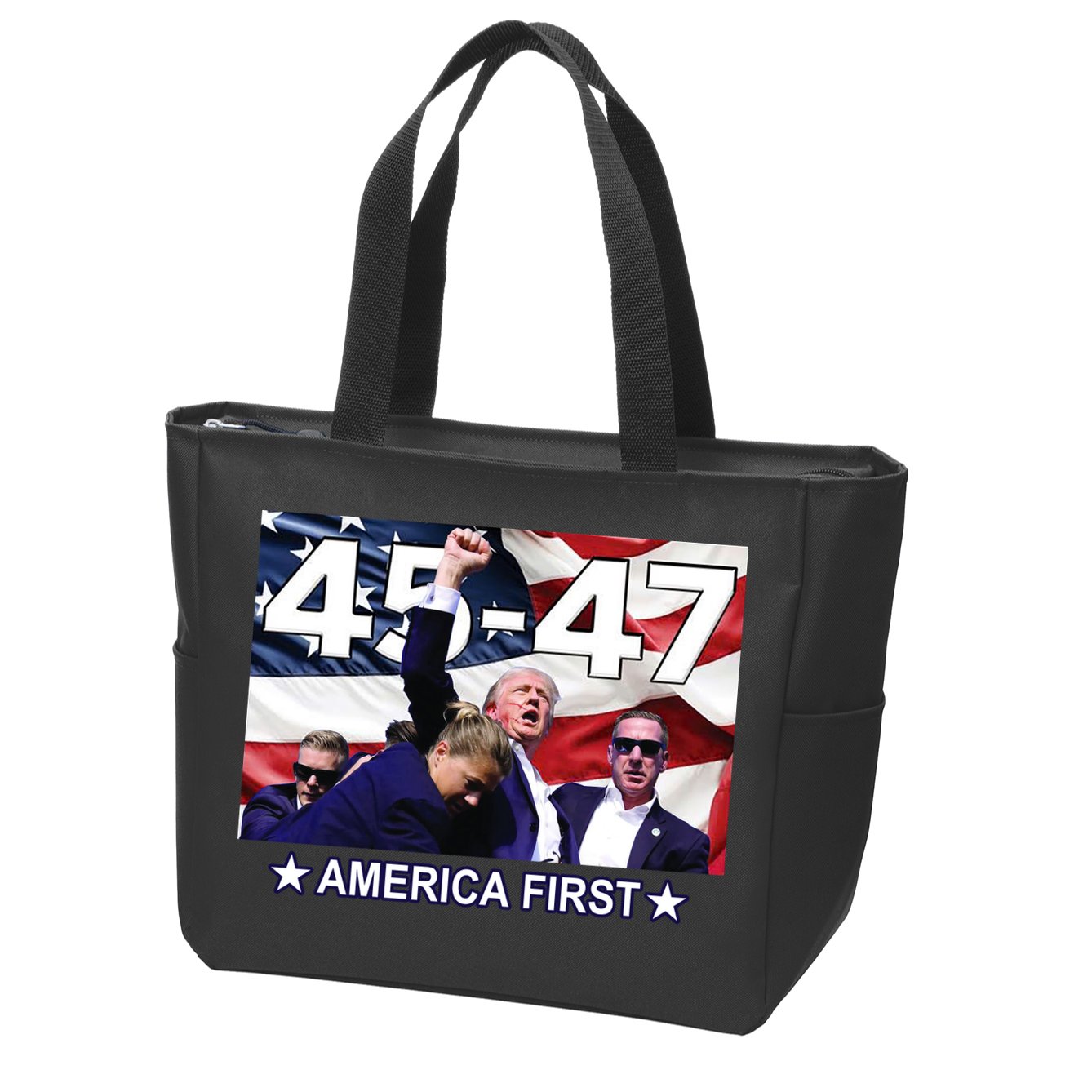 Trump 45 – 47 America First Zip Tote Bag