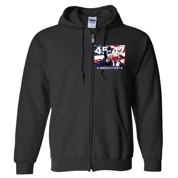 Trump 45 – 47 America First Full Zip Hoodie