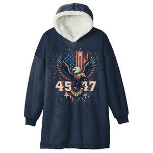 Trump 45 47 American Flag Graphic Hooded Wearable Blanket