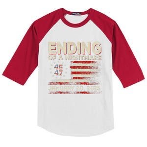 Trump 45 47 Ending Of A Nightmare Us Flag January 20 2025 Kids Colorblock Raglan Jersey